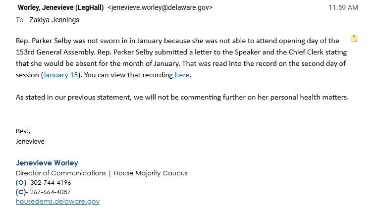 A screenshot of an email from House Democrats with information about Rep. Stell Parker Selby